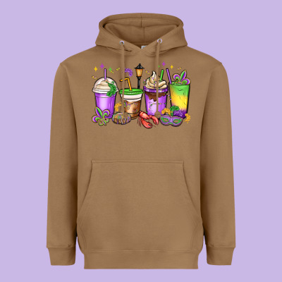 Mardi Gras Coffee Cups Heavyweight Hoodie Designed By Maliassmallbusiness