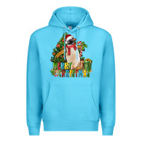 Ocean Blue Merry Christmas Penguin Premium Hoodie - LillyAllenDesigns