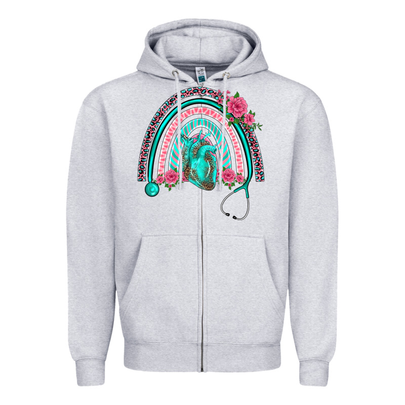 Nurse Life Spring Stethoscope Heart Rainbow Zipper Hoodie by BarkalooDesign | Teevron