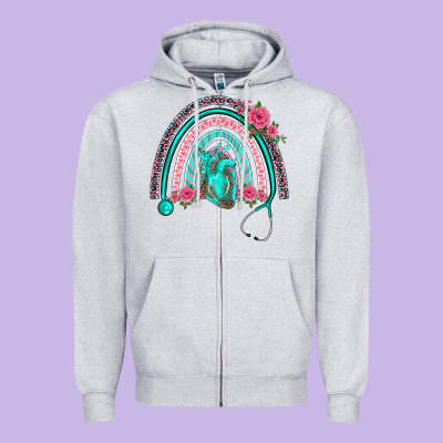 Nurse Life Spring Stethoscope Heart Rainbow Zipper Hoodie Designed By Barkaloodesign