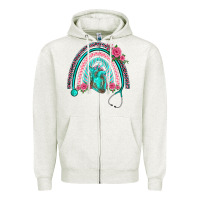 Oatmeal Heather nurse life spring stethoscope heart rainbow Zipper Hoodie - BarkalooDesign