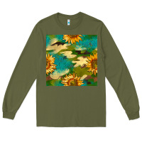 Army Green camouflage turquoise glitter sunflowers seamless pattern Long Sleeve Tee - BundleAndBundleShop