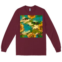 Burgundy camouflage turquoise glitter sunflowers seamless pattern Long Sleeve Tee - BundleAndBundleShop