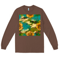 Chestnut camouflage turquoise glitter sunflowers seamless pattern Long Sleeve Tee - BundleAndBundleShop