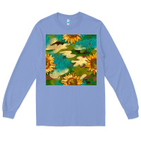 Colony Blue camouflage turquoise glitter sunflowers seamless pattern Long Sleeve Tee - BundleAndBundleShop