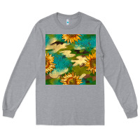 Heather Grey camouflage turquoise glitter sunflowers seamless pattern Long Sleeve Tee - BundleAndBundleShop