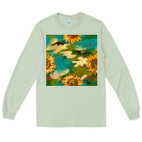 Matcha camouflage turquoise glitter sunflowers seamless pattern Long Sleeve Tee - BundleAndBundleShop