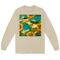 Mushroom camouflage turquoise glitter sunflowers seamless pattern Long Sleeve Tee - BundleAndBundleShop
