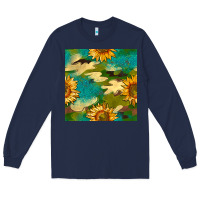 Navy camouflage turquoise glitter sunflowers seamless pattern Long Sleeve Tee - BundleAndBundleShop