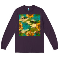 Plum camouflage turquoise glitter sunflowers seamless pattern Long Sleeve Tee - BundleAndBundleShop