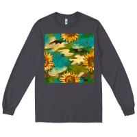 Smoke camouflage turquoise glitter sunflowers seamless pattern Long Sleeve Tee - BundleAndBundleShop