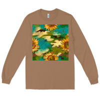 Toasted Coconut camouflage turquoise glitter sunflowers seamless pattern Long Sleeve Tee - BundleAndBundleShop