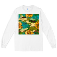 White camouflage turquoise glitter sunflowers seamless pattern Long Sleeve Tee - BundleAndBundleShop