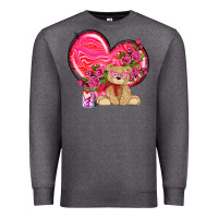 Charcoal Heather valentines heart with bear Premium Sweatshirt - NancyCooperArtShop