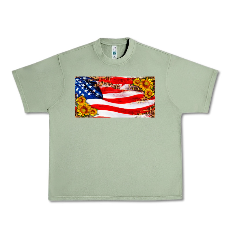 Usa Flag And Sunflower License Plate Urban Heavy Tee by HRA Design Shop | Teevron