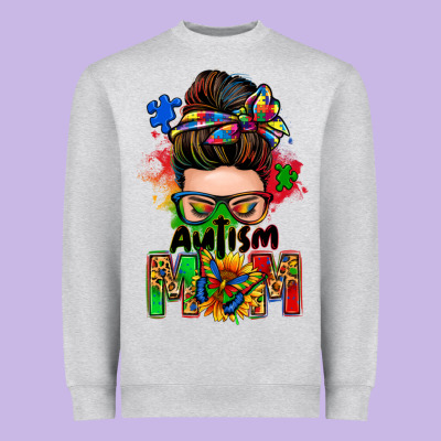 Autism Mom Messy Bun Heavyweight Sweatshirt Designed By Zillion Design Studio
