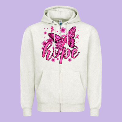 Hope Breast Cancer Butterfly Zipper Hoodie Designed By Jasminsmagicworld