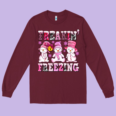 Freaking Freezing With Snowmans Long Sleeve Tee Designed By Adodesignshop