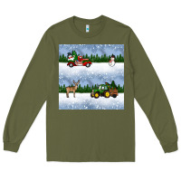 Army Green christmas snow truck seamless pattern Long Sleeve Tee - BundleAndBundleShop