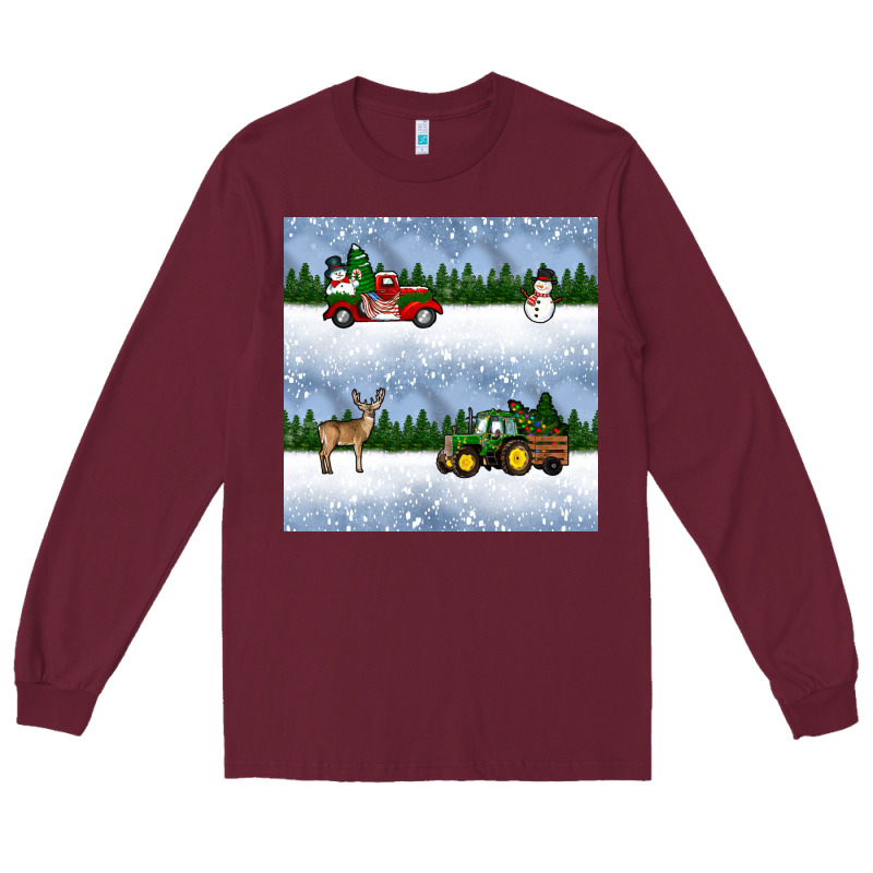 Christmas Snow Truck Seamless Pattern Long Sleeve Tee by BundleAndBundleShop | Teevron