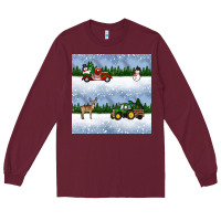 Burgundy christmas snow truck seamless pattern Long Sleeve Tee - BundleAndBundleShop