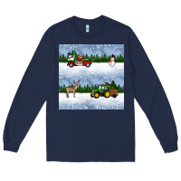 Navy christmas snow truck seamless pattern Long Sleeve Tee - BundleAndBundleShop