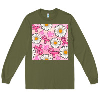 Army Green breast cancer awareness with daisy and heart seamless pattern Long Sleeve Tee - BundleAndBundleShop