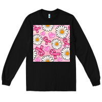 Breast Cancer Awareness With Daisy And Heart Seamless Pattern Long Sleeve Tee | Teevron