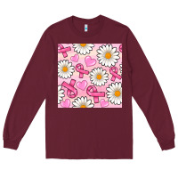 Burgundy breast cancer awareness with daisy and heart seamless pattern Long Sleeve Tee - BundleAndBundleShop