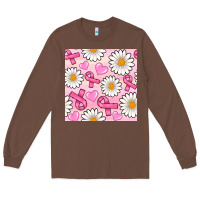 Chestnut breast cancer awareness with daisy and heart seamless pattern Long Sleeve Tee - BundleAndBundleShop