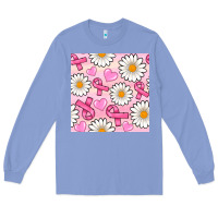 Colony Blue breast cancer awareness with daisy and heart seamless pattern Long Sleeve Tee - BundleAndBundleShop