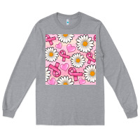 Heather Grey breast cancer awareness with daisy and heart seamless pattern Long Sleeve Tee - BundleAndBundleShop