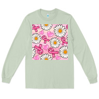 Matcha breast cancer awareness with daisy and heart seamless pattern Long Sleeve Tee - BundleAndBundleShop