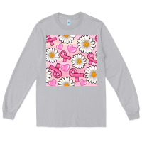Moon Dust breast cancer awareness with daisy and heart seamless pattern Long Sleeve Tee - BundleAndBundleShop