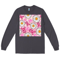 Smoke breast cancer awareness with daisy and heart seamless pattern Long Sleeve Tee - BundleAndBundleShop