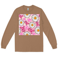 Toasted Coconut breast cancer awareness with daisy and heart seamless pattern Long Sleeve Tee - BundleAndBundleShop