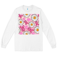 White breast cancer awareness with daisy and heart seamless pattern Long Sleeve Tee - BundleAndBundleShop