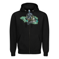 Black Sea Seal Face Illustrations Zipper Hoodie - LillyAllenDesigns