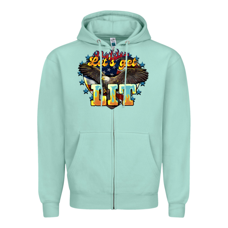 Lets Get Lit America Eagle Zipper Hoodie by NancyCooperArtShop | Teevron