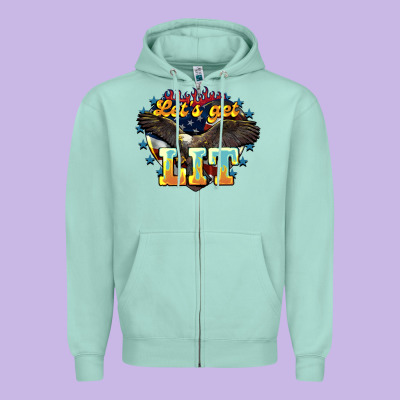 Lets Get Lit America Eagle Zipper Hoodie Designed By Nancycooperartshop