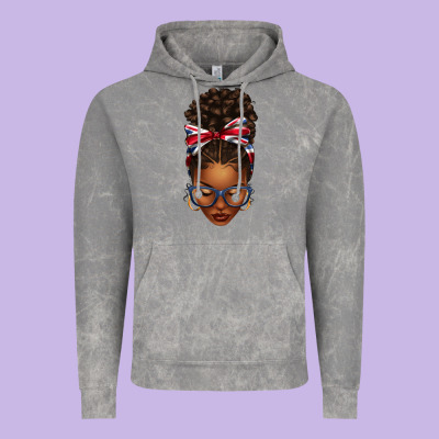 Union Jack Flag Afro Messy Bun Vintage Hoodie Designed By Texasbilliewilder