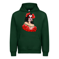 Forest Green Mexicana Skull Girl with Roses Urban Hoodie - texasbilliewilder