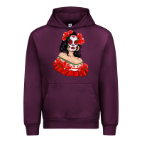 Mauve Wine Mexicana Skull Girl with Roses Urban Hoodie - texasbilliewilder