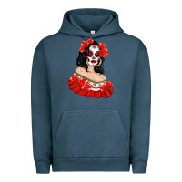 Pigment Midnight Navy Mexicana Skull Girl with Roses Urban Hoodie - texasbilliewilder