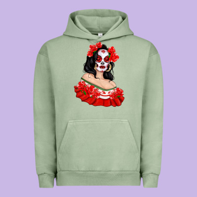 Mexicana Skull Girl With Roses Urban Hoodie Designed By Texasbilliewilder