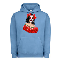 Pigment Pebble Blue Mexicana Skull Girl with Roses Urban Hoodie - texasbilliewilder