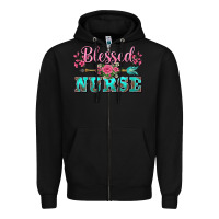Black western blessed nurse pink floral arrow Zipper Hoodie - BarkalooDesign