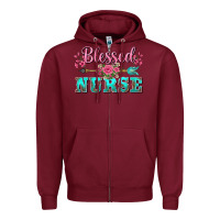 Burgundy western blessed nurse pink floral arrow Zipper Hoodie - BarkalooDesign