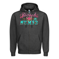 Charcoal Heather western blessed nurse pink floral arrow Zipper Hoodie - BarkalooDesign