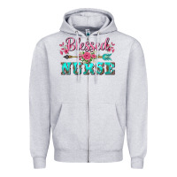 Heather Grey western blessed nurse pink floral arrow Zipper Hoodie - BarkalooDesign